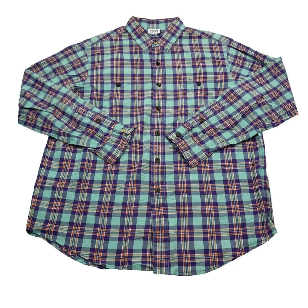 Polo Ralph Lauren Shirt Mens XL Blue Red Check Logo Workwear Dress Button Up
